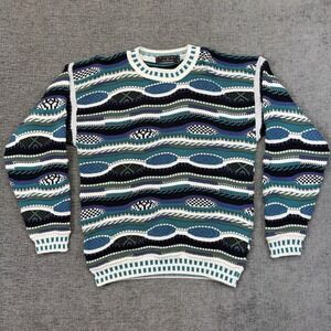 VTG‎ COOGI Style 3D Knit Sweater Adult Large Blue Black Textured Cosby Protege